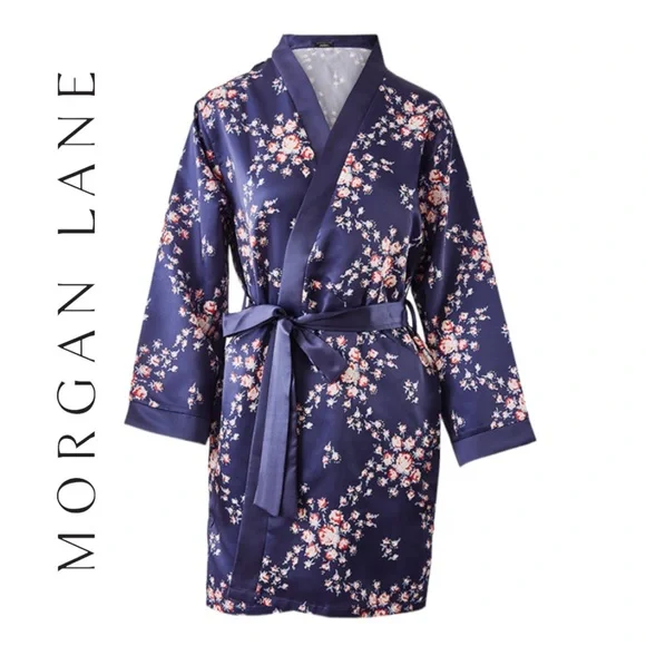 NWT Morgan Lane Allie Robe - Navy Floral (S/M) - Picture 2 of 15